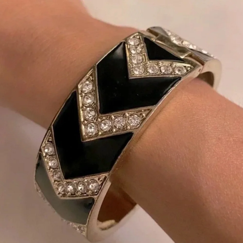 Ann Taylor Black Cuff Bracelet Silver Black Art Deco